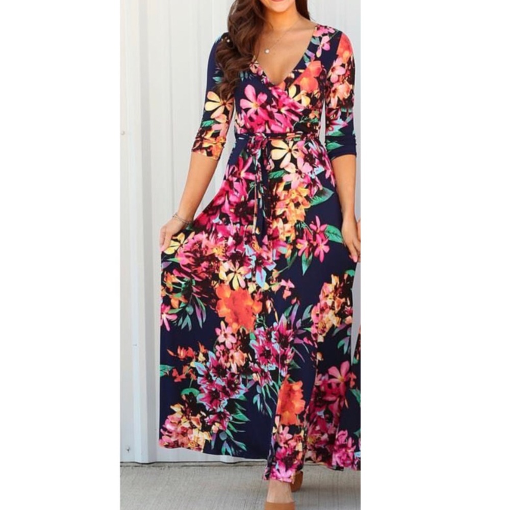 Kiki la rue 3/4 sleeve wrap Maxi dress